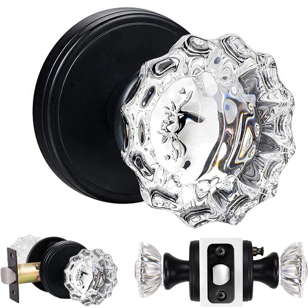Vintage Glass Door Knobs Interior Clear Crystal Door Knobs w/ Lock Privacy